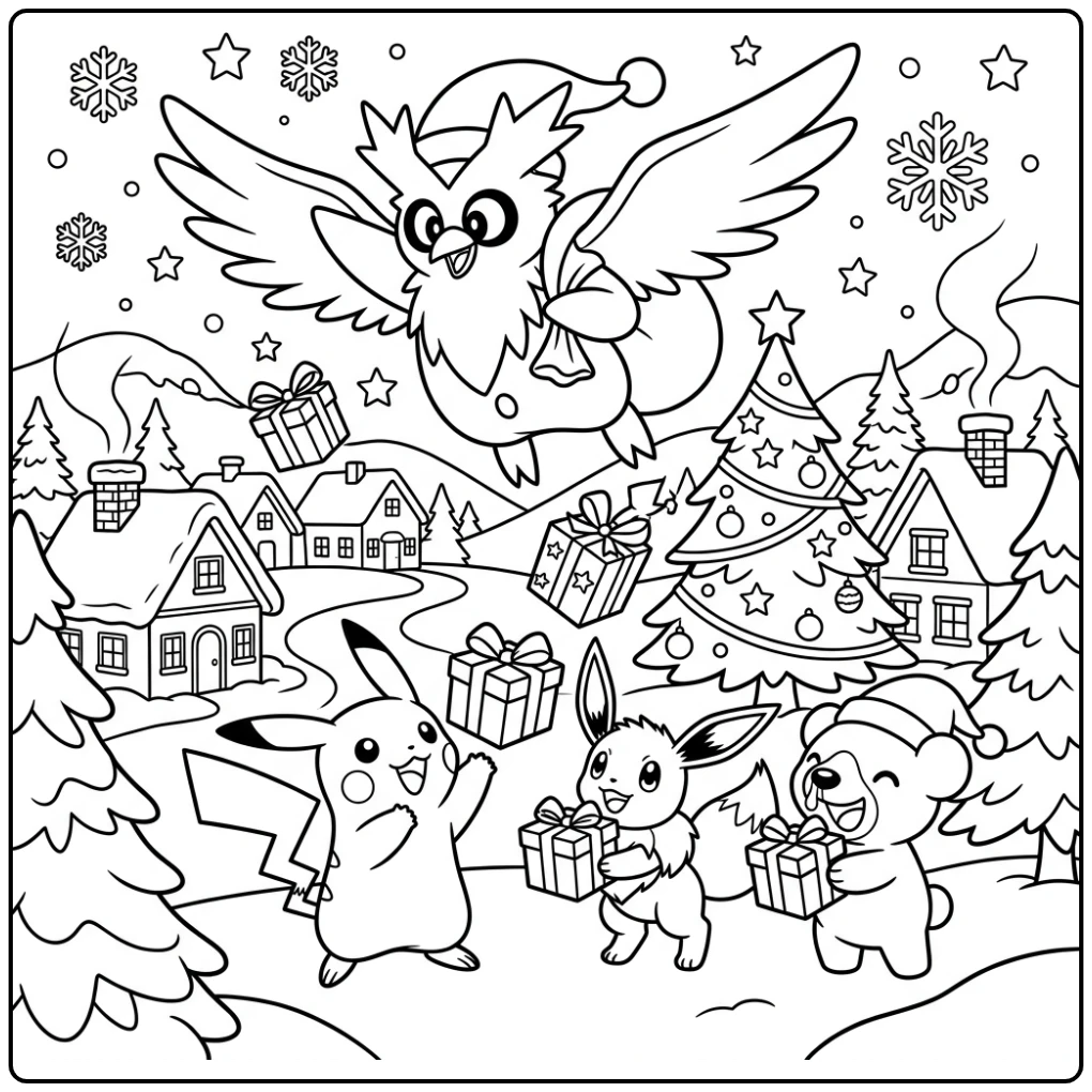 Pikachu Eevee Cubchoo Catch Gifts Pokemon Christmas coloring page