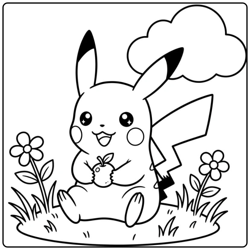 Easy Pikachu Happy and Relaxing in Nature coloring page