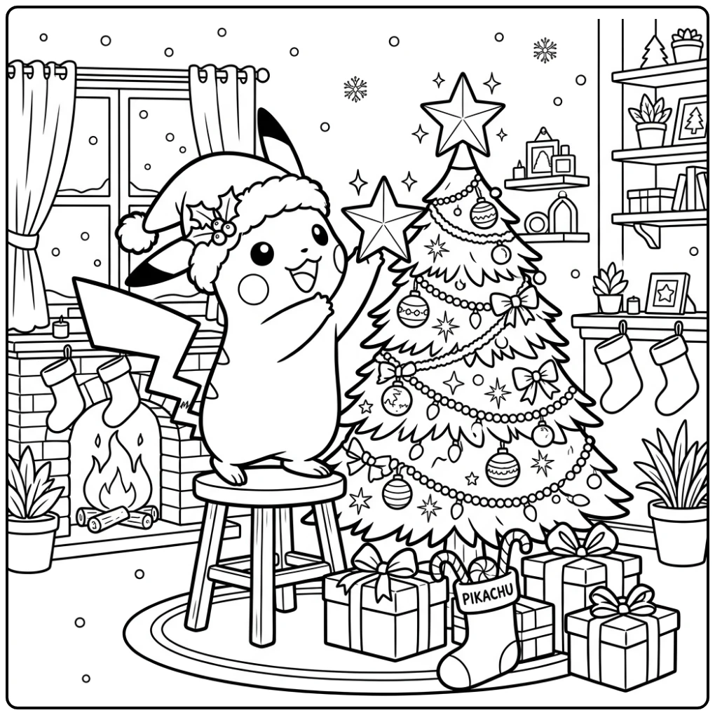 Pikachu's Festive Pokemon Christmas Tree coloring page