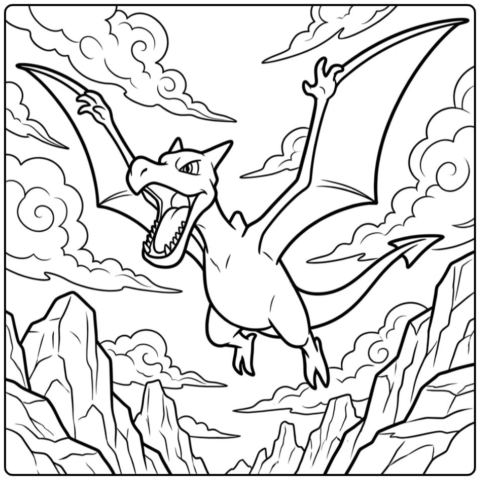Pokemon Aerodactyl in the Prehistoric Sky coloring page