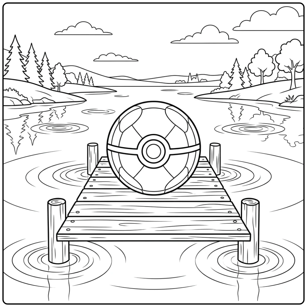 Calm Poke Ball at a Dock by the Water coloring page