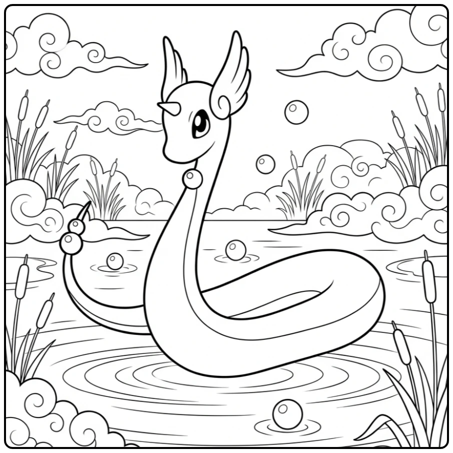 Pokemon Dragonair Clouds and Water coloring page