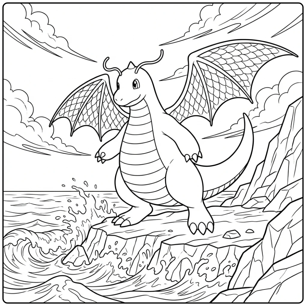 Pokemon Dragonite Heroic Coast Rescue Action coloring page