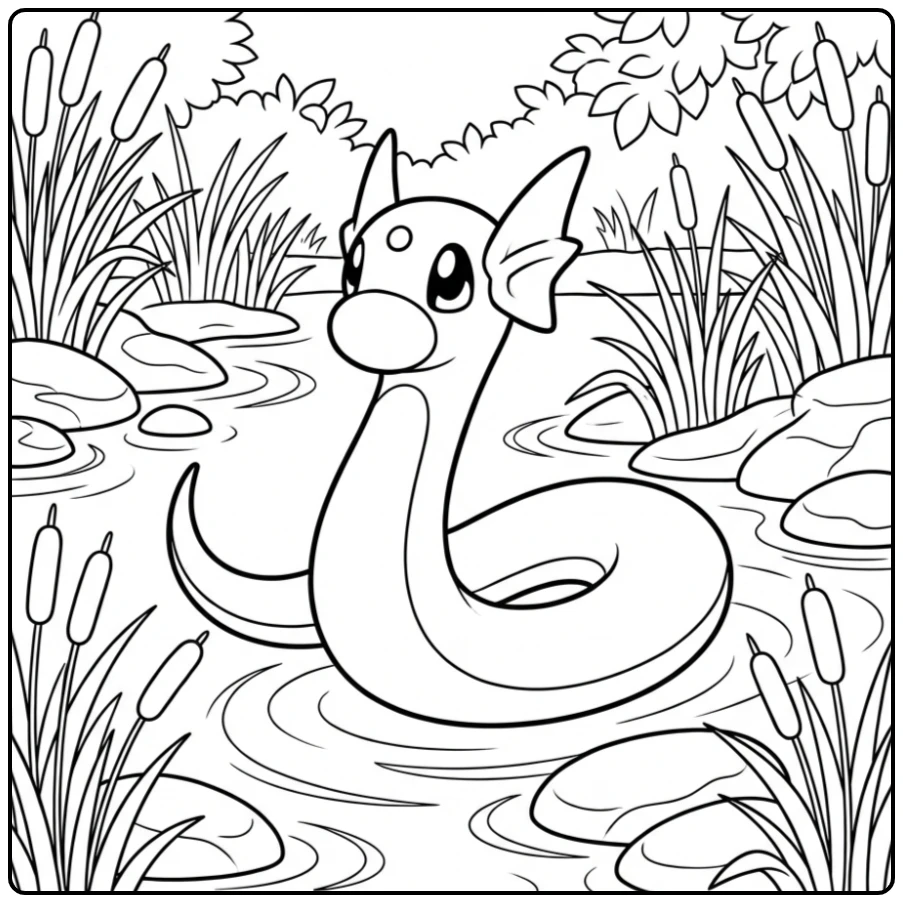 Pokemon Dratini the Waterside with Stone coloring page