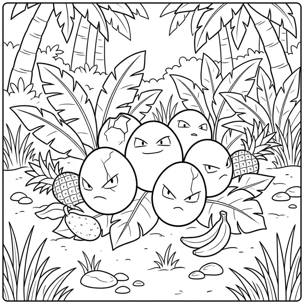 Pokemon Exeggcute Sand and Big Leaves coloring page