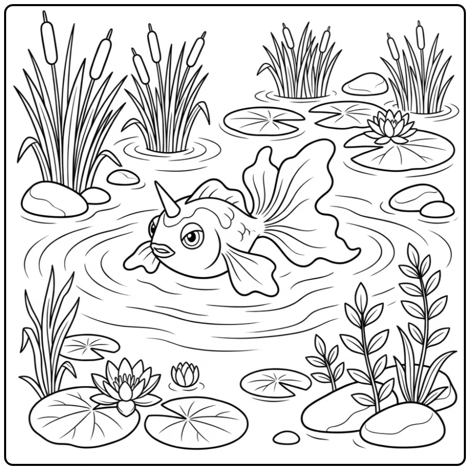 Pokemon Goldeen Swimming in the Pond coloring page
