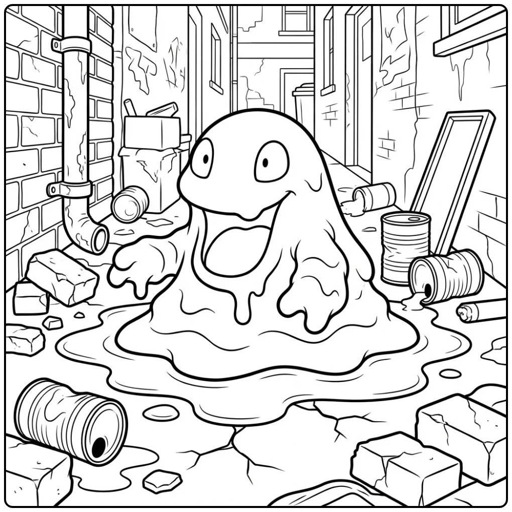 Pokemon Grimer as a Slimy Monster in the City coloring page