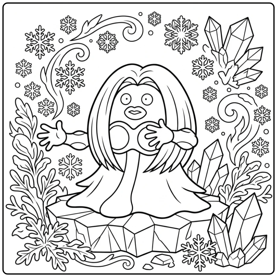 Pokemon Jynx Snowflakes and Ice Crystals coloring page