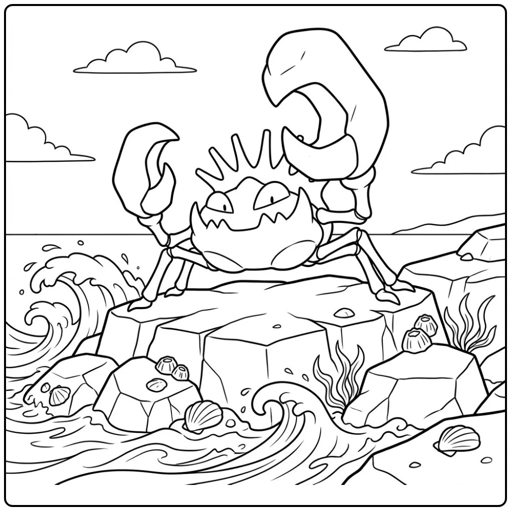 Pokemon Kingler Battle at the Coastline coloring page