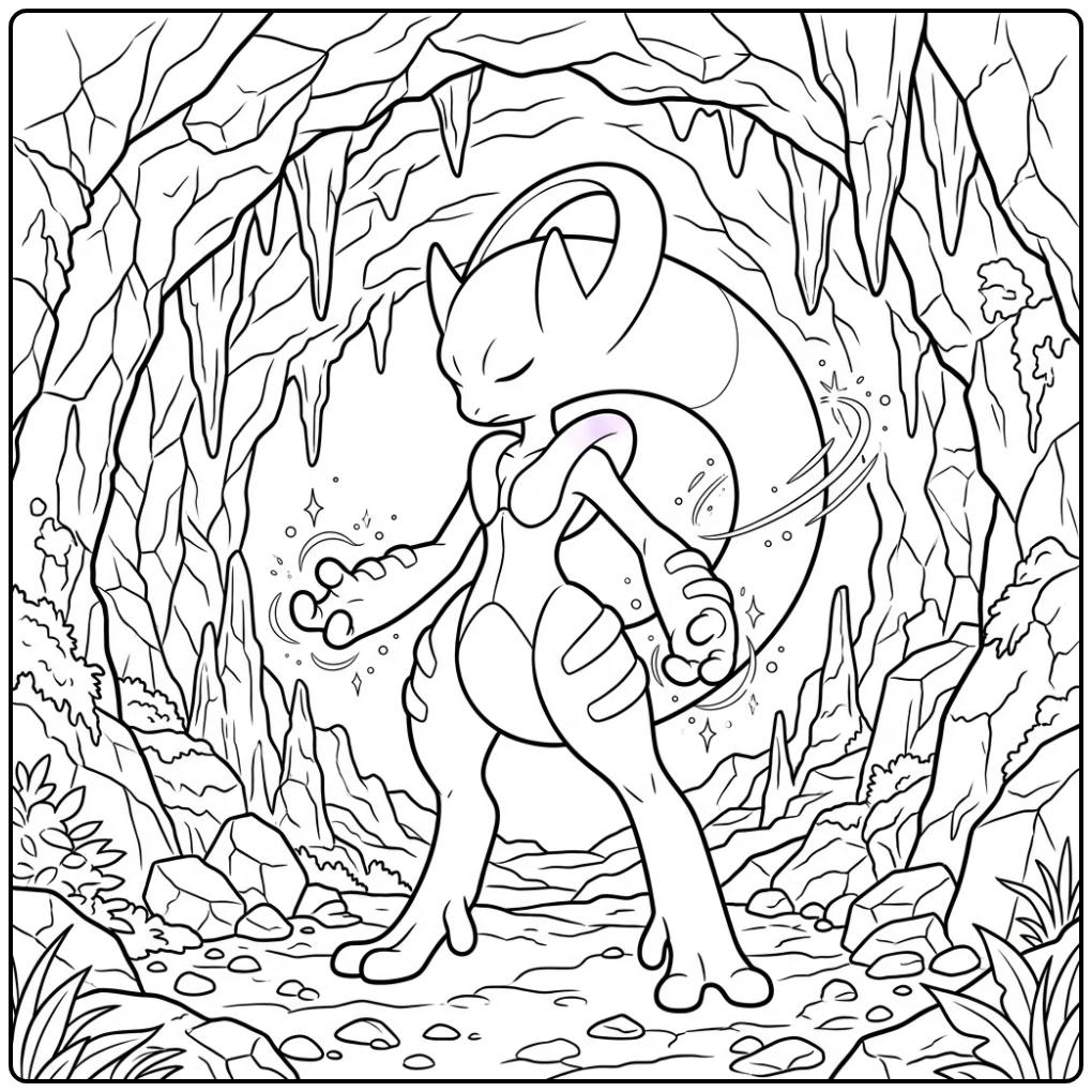 Pokemon Mega Mewtwo with Magical Sparks coloring page