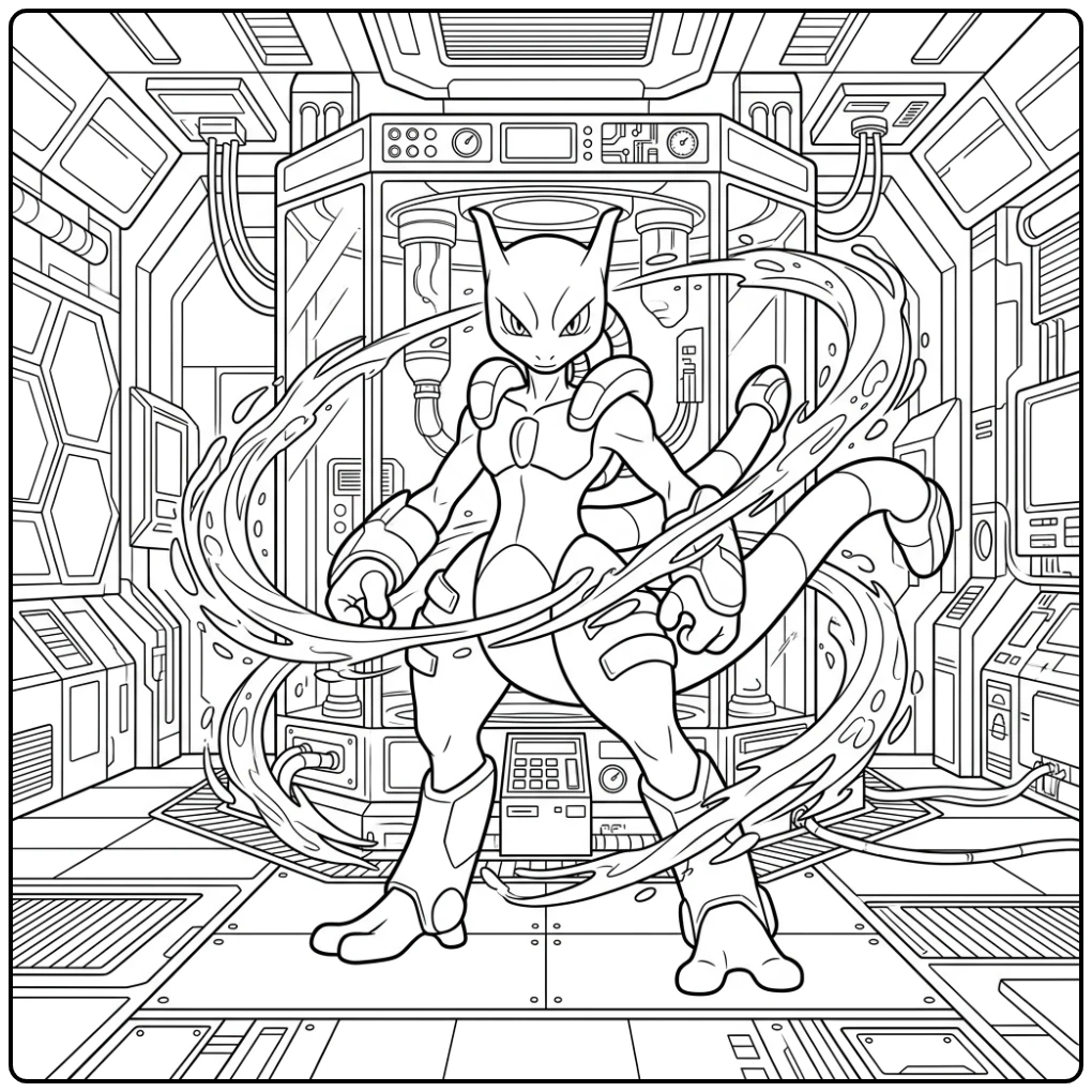 Pokemon Mega Mewtwo with Psychic Energy coloring page