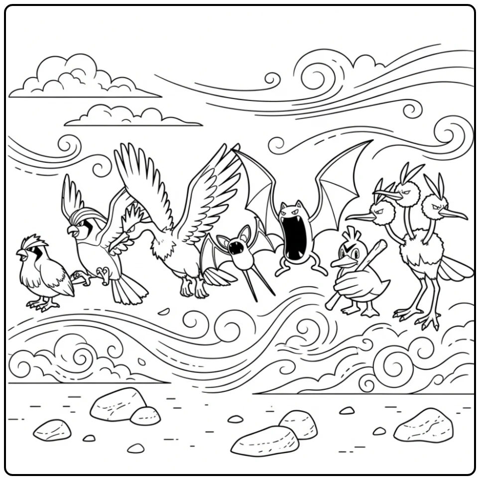 First Generation Pokemon with Bird Parade coloring page