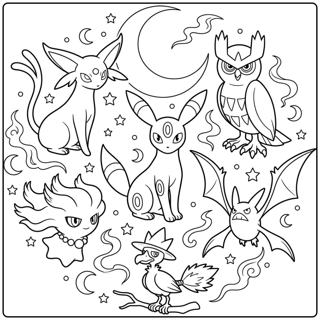 Pokemon Tweede Generatie in the Night coloring page