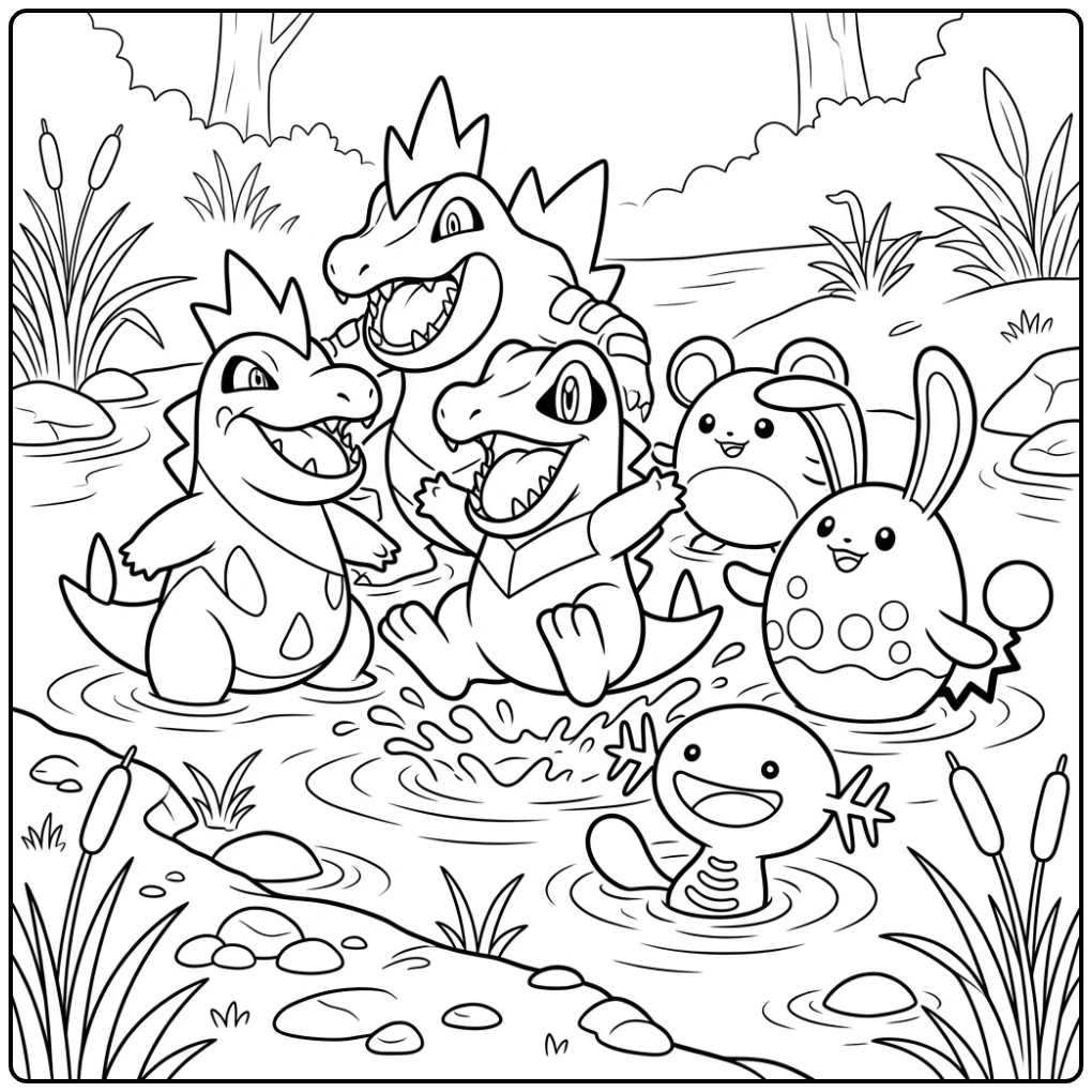 Pokemon the Tweede Generatie with Totodile coloring page