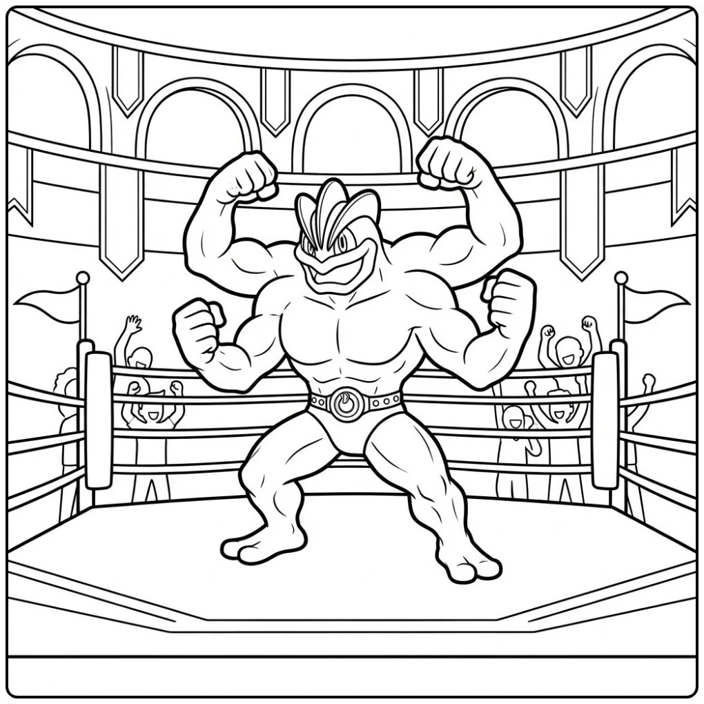 Pokemon Machamp Champion in the Arena coloring page
