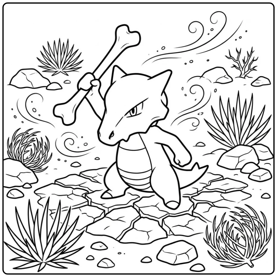 Pokemon Marowak Bone Club Raised coloring page