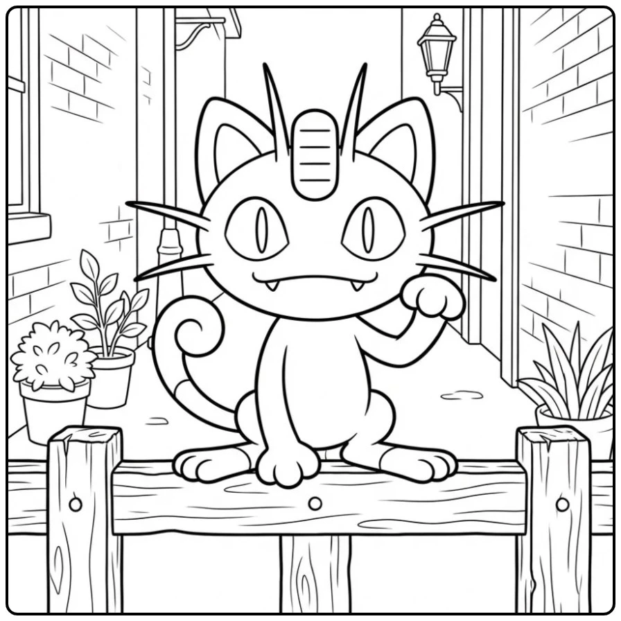 Pokemon Meowth in a Quiet Alley coloring page