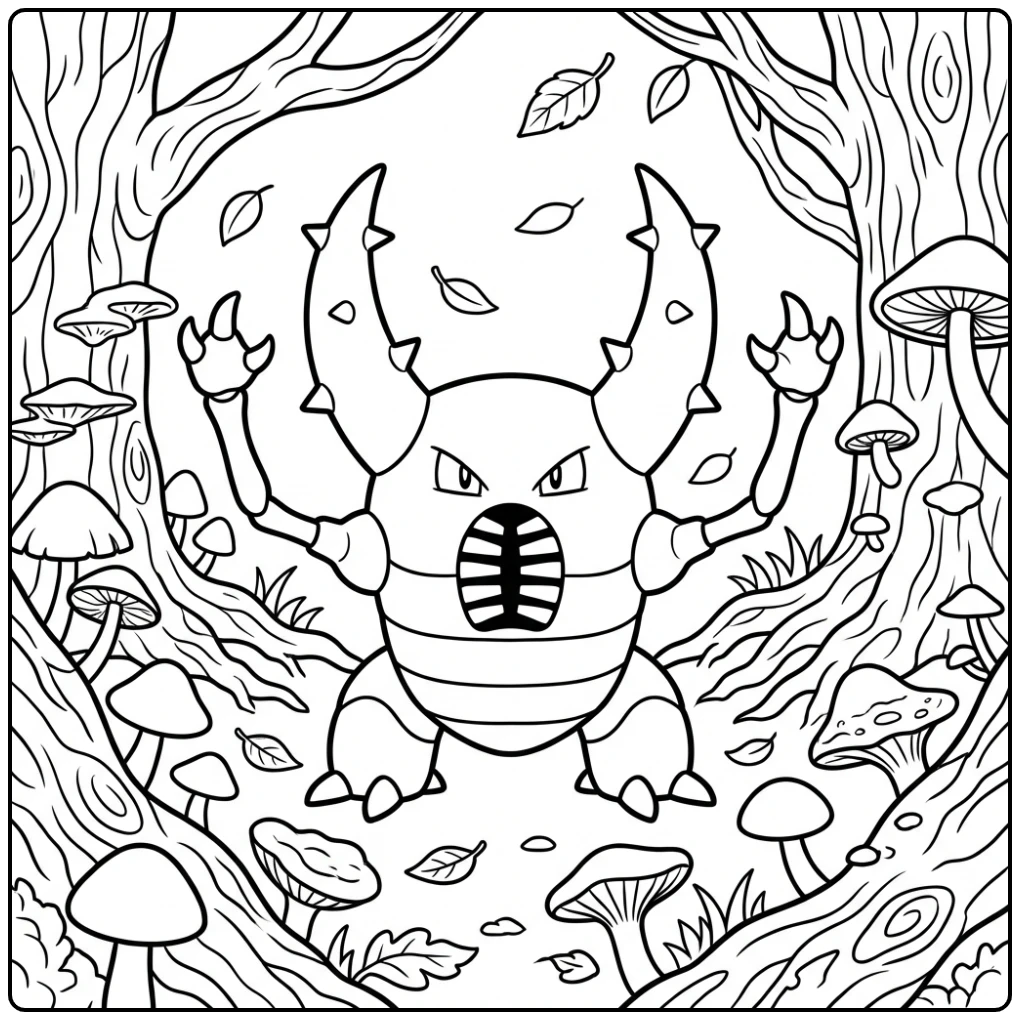 Pokemon Pinsir Battle in the Forest coloring page