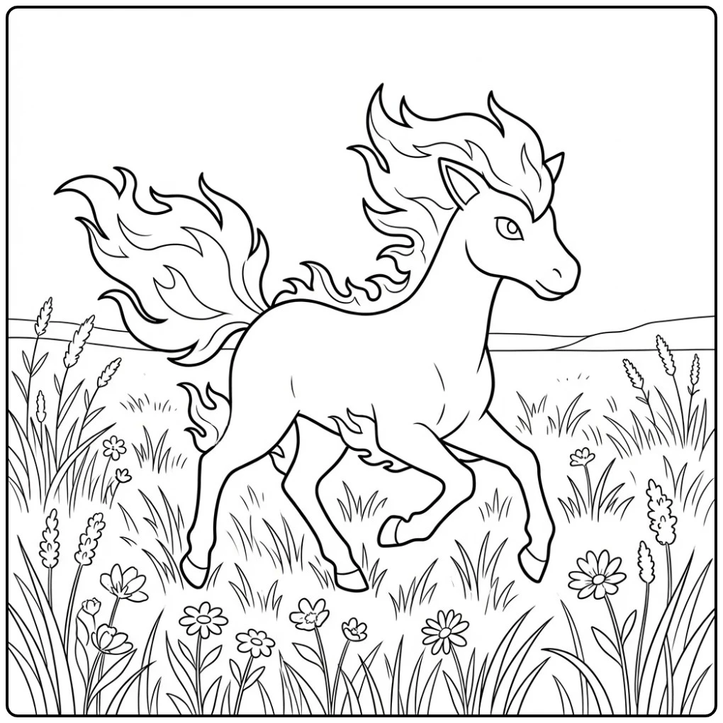 Beautiful Pokemon Ponyta Galloping Through the Meadow coloring page