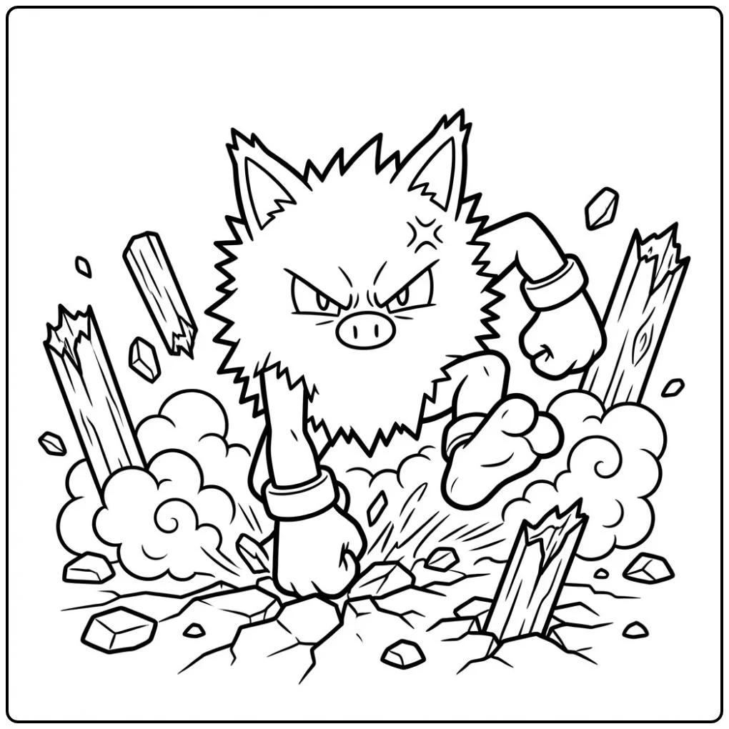Pokemon Primeape Battle in the Training Field coloring page