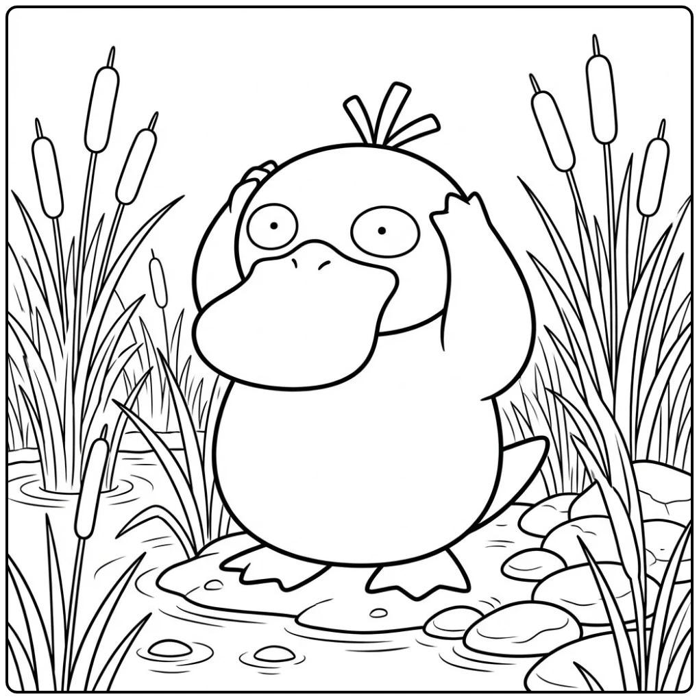 Pokemon Psyduck at the Waterside coloring page