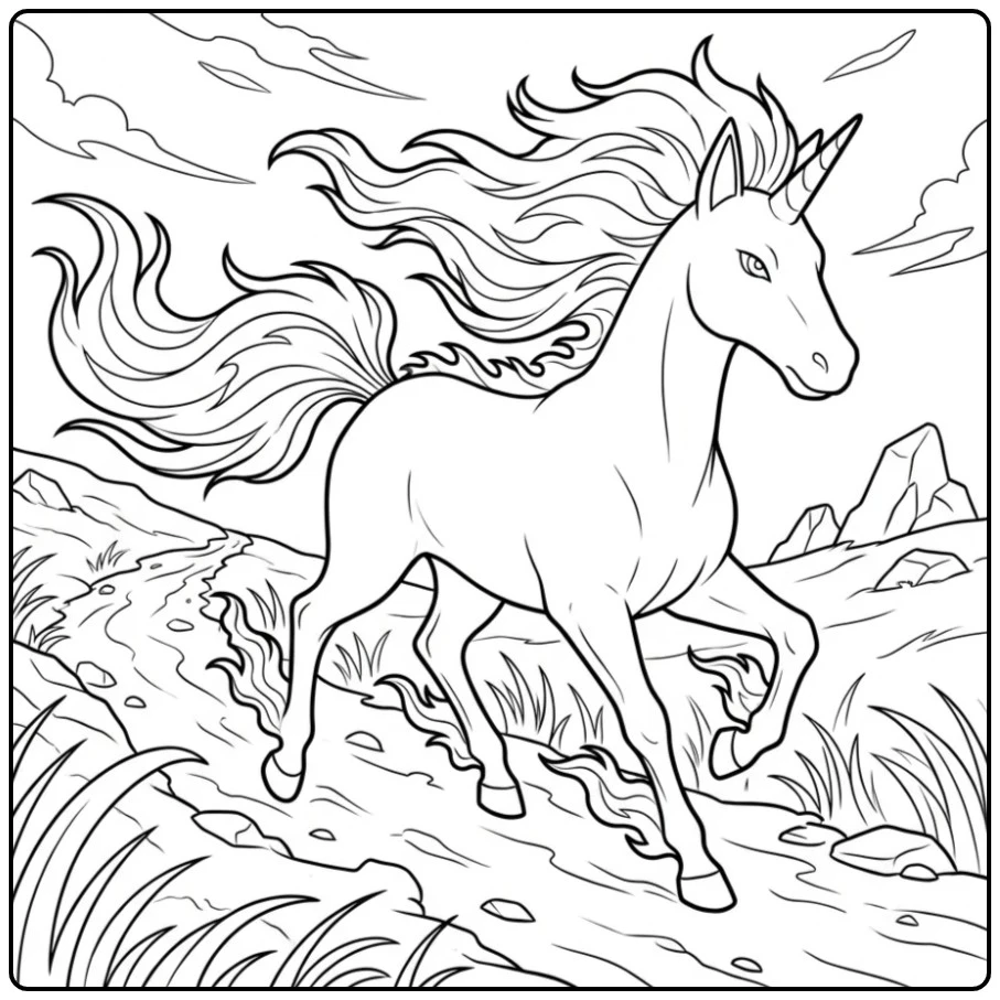 Pokemon Rapidash with a Flowing Flaming Mane coloring page
