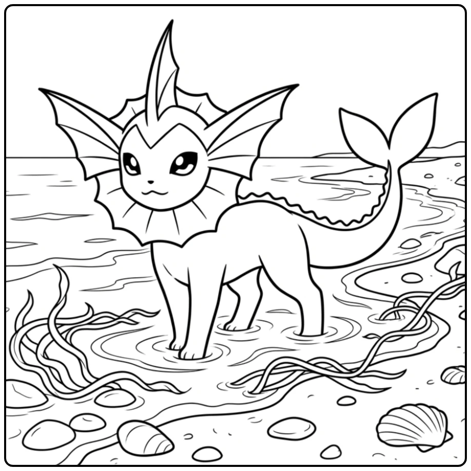 Pokemon Vaporeon by the Quiet Waterside coloring page