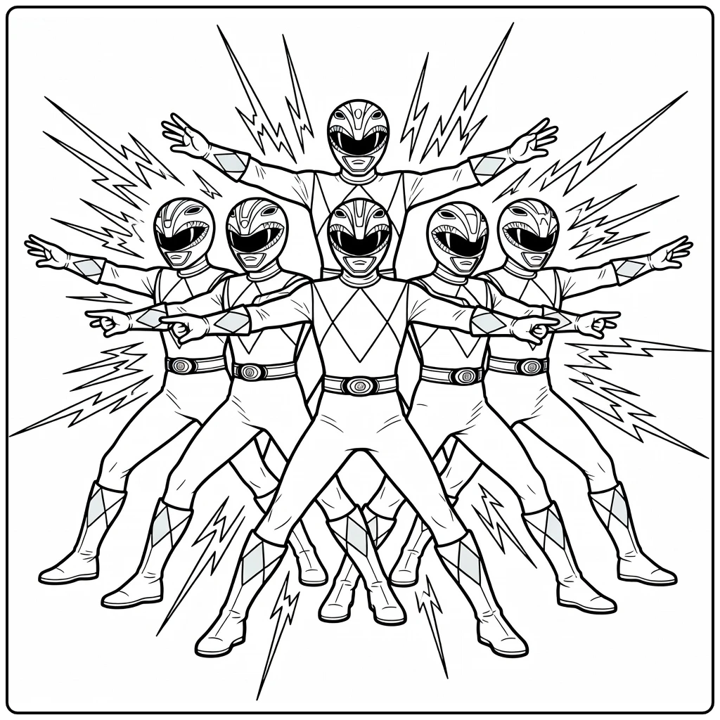 Power Rangers Full Team Morphing coloring page