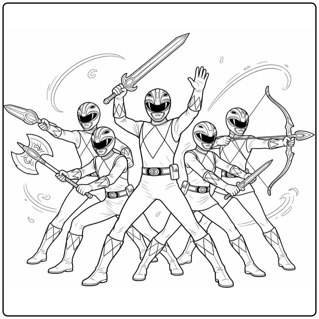 Power Rangers Weapons and Battle Ready Formation coloring page