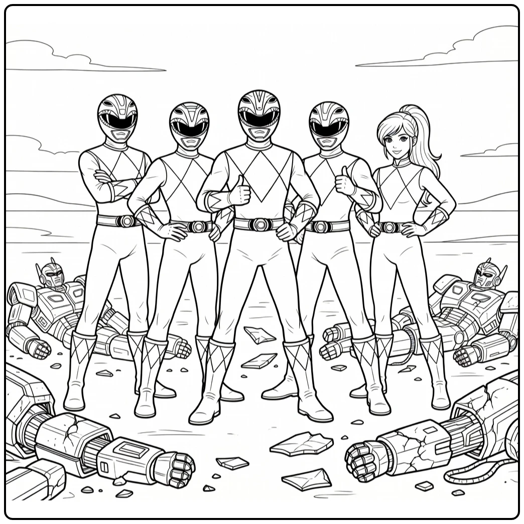 Victorious Power Rangers After Battle coloring page
