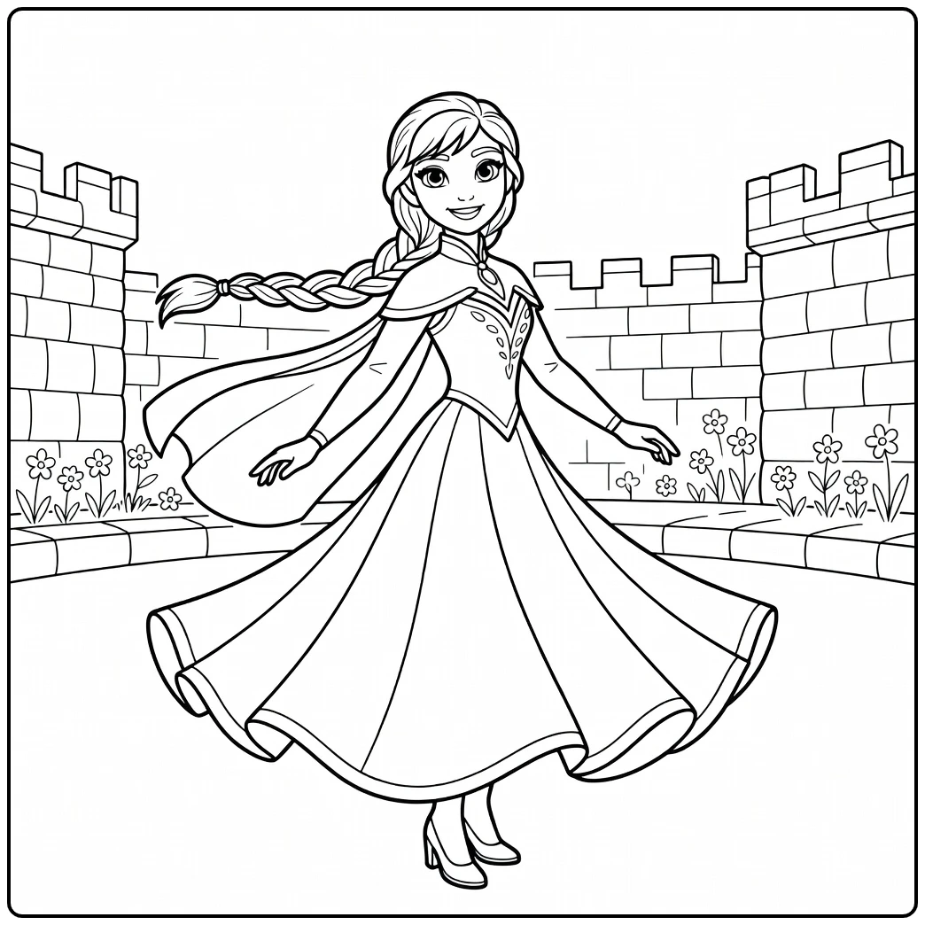 Beautiful Anna Dancing in the Castle Garden coloring page
