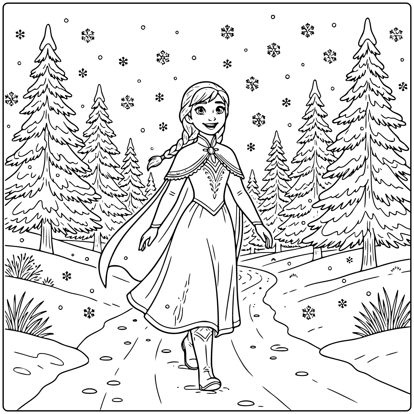 Beautiful Anna for a Wintry Walk coloring page