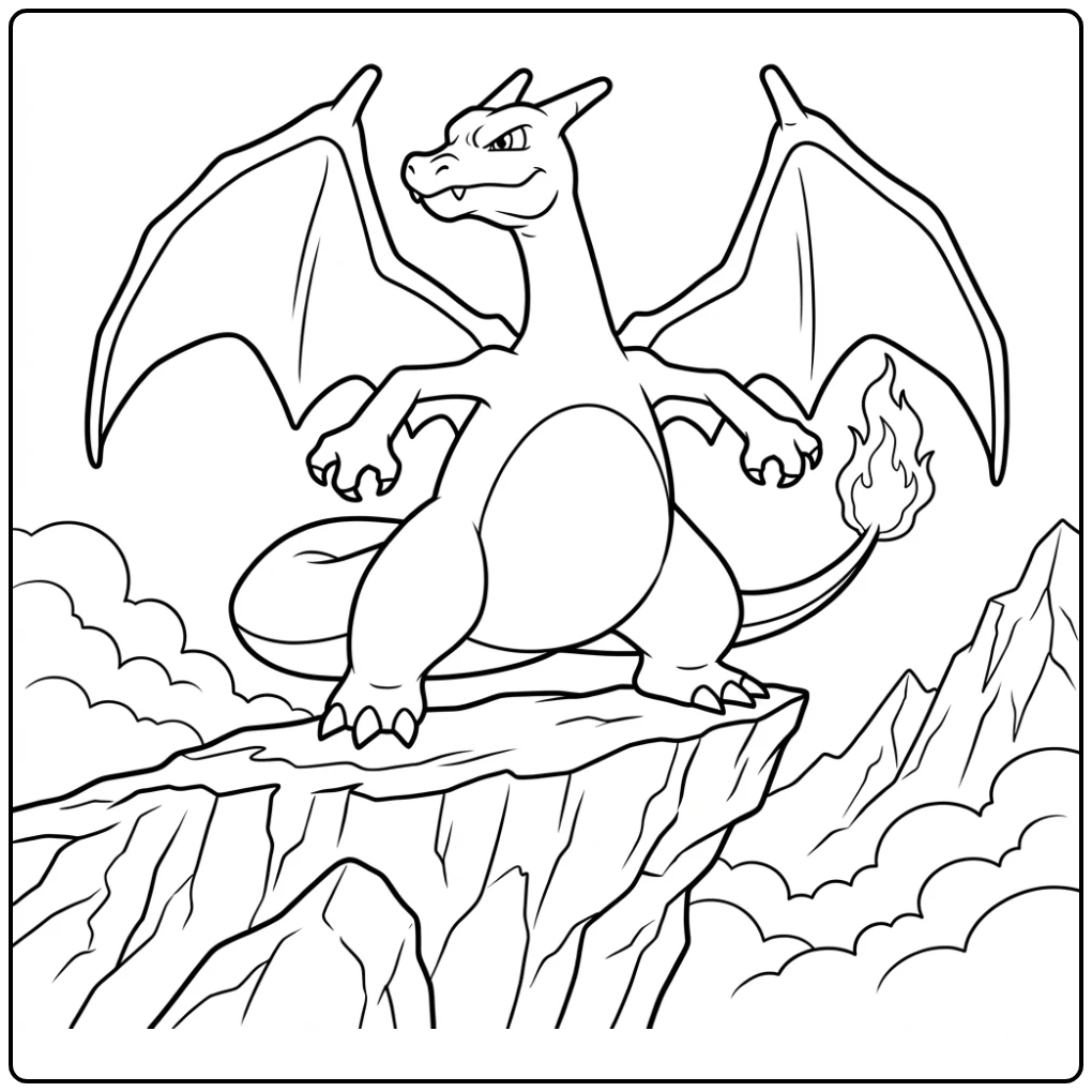 Beautiful Charizard High on a Dramatic Cliff coloring page