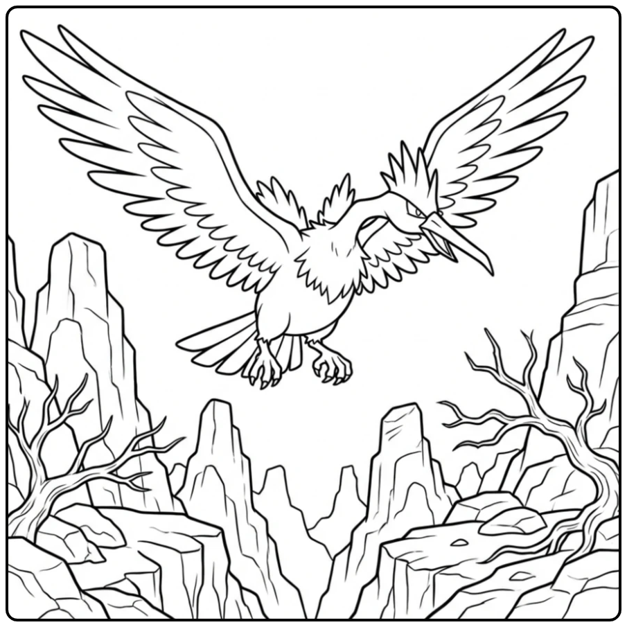 Beautiful Fearow in a Wild Canyon Landscape coloring page