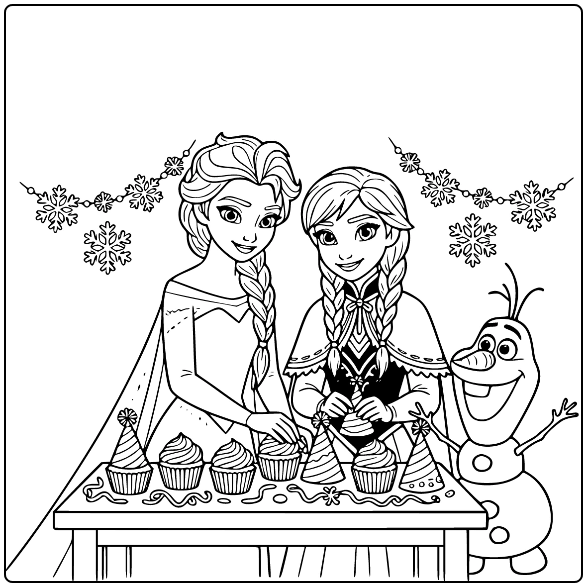Beautiful Frozen Birthday with Elsa and Olaf coloring page