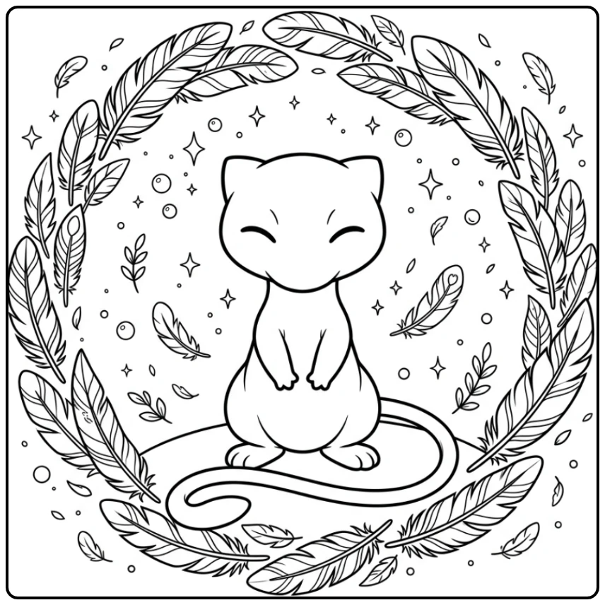 Beautiful Mew Floating Feathers coloring page