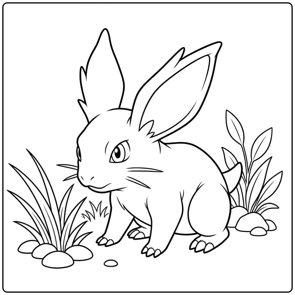 Beautiful Nidoran Small Rocks and Grass coloring page