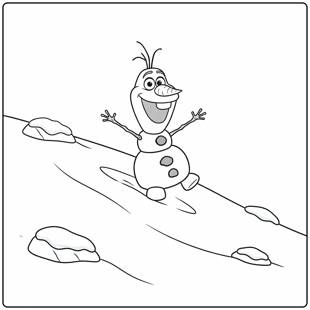 Beautiful Olaf as a Sliding Snowman coloring page