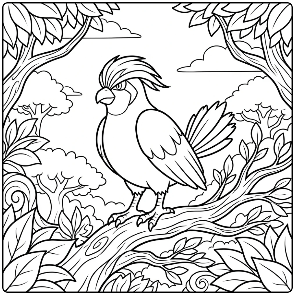 Beautiful Pidgeotto High in the Trees coloring page