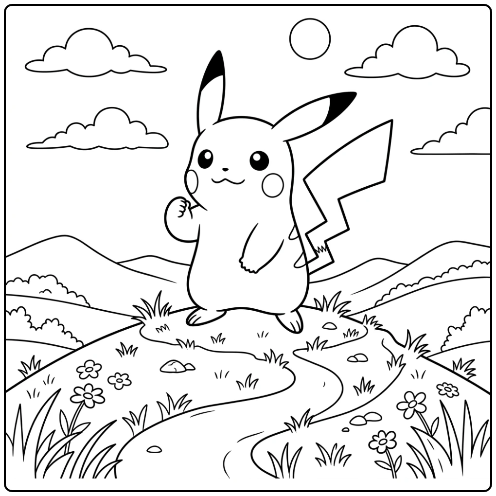 Beautiful Pikachu in the Nature coloring page