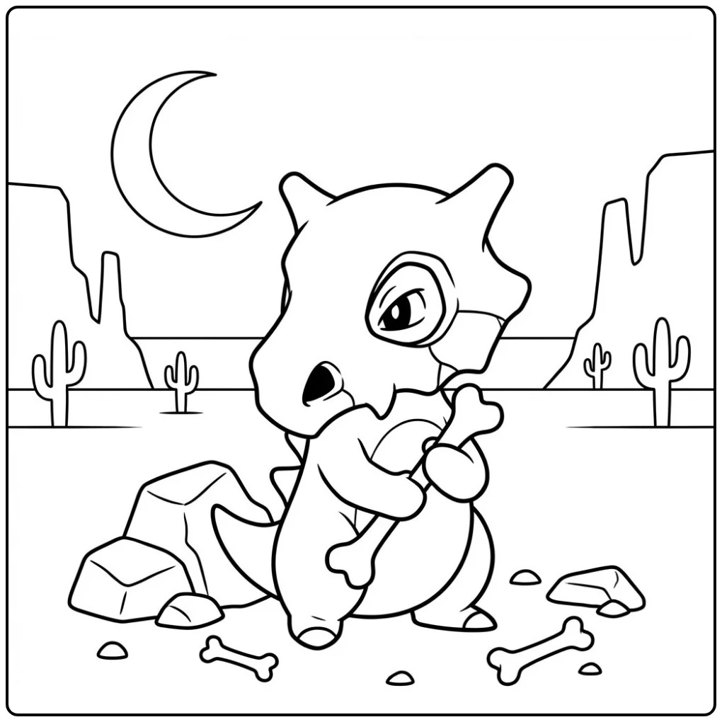 Beautiful Pokemon Cubone in the Lonely Desert coloring page