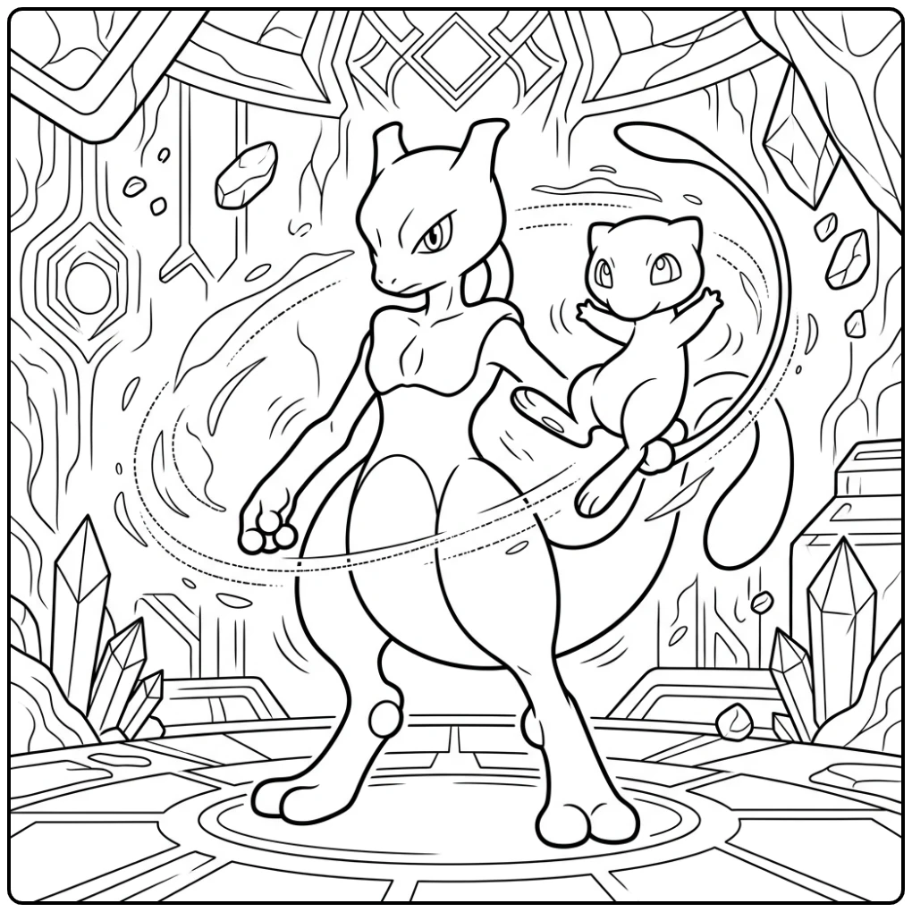 Beautiful Pokemon Mew and Mewtwo for Children coloring page