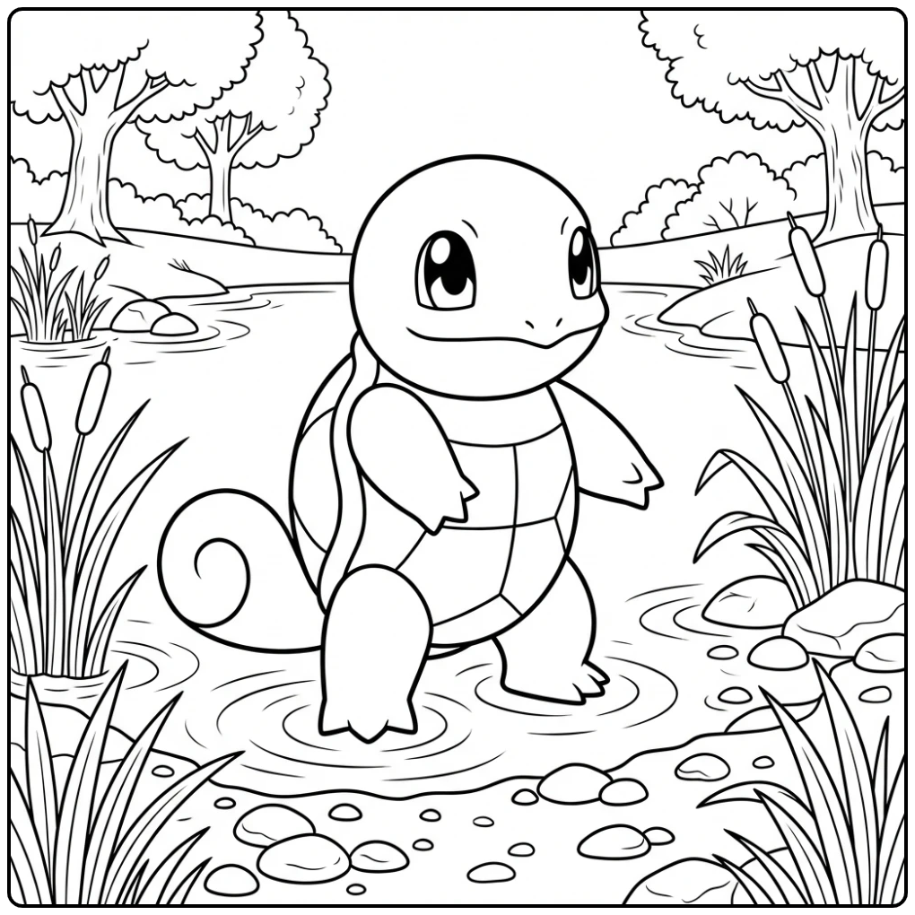 Beautiful Squirtle by the Waterside coloring page