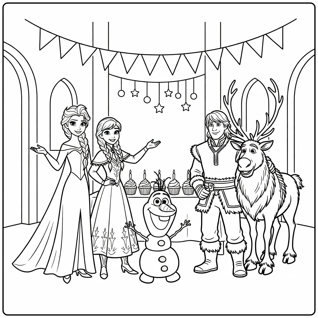 Printable Frozen Birthday with Olaf coloring page