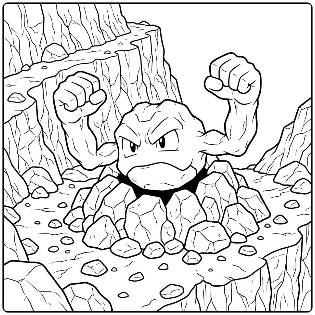 Printable Pokemon Geodude Among the Rocks coloring page