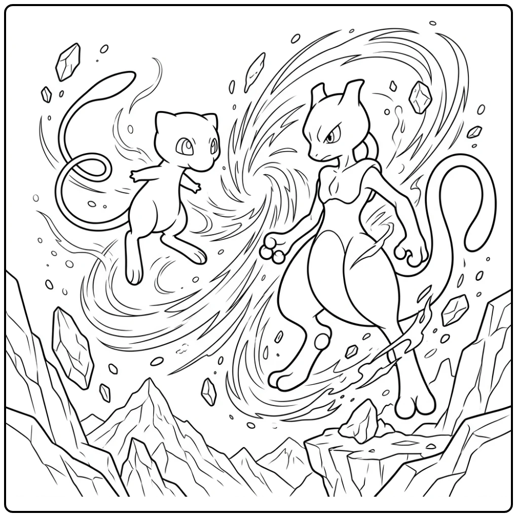 Printable Pokemon Mew and Mewtwo for Fans coloring page