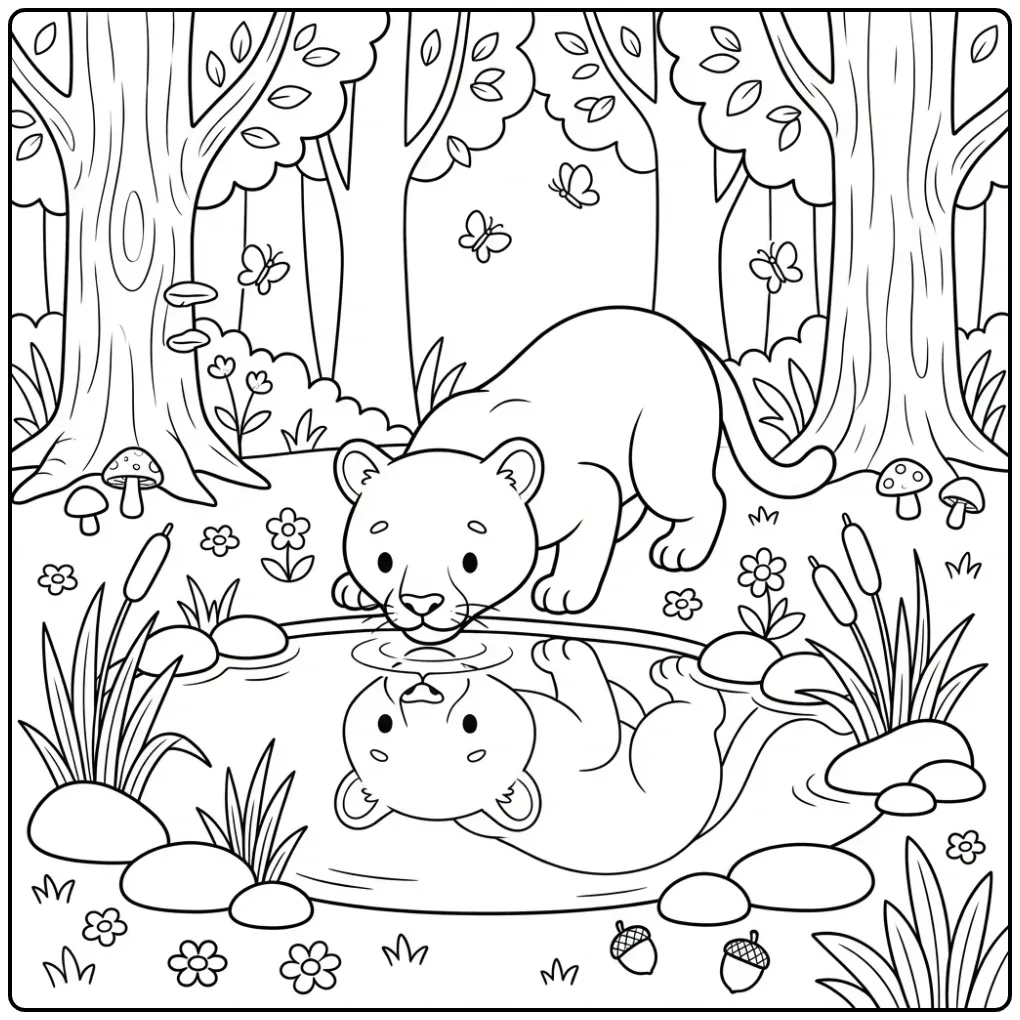 Puma at the Edge of a Quiet Pond coloring page