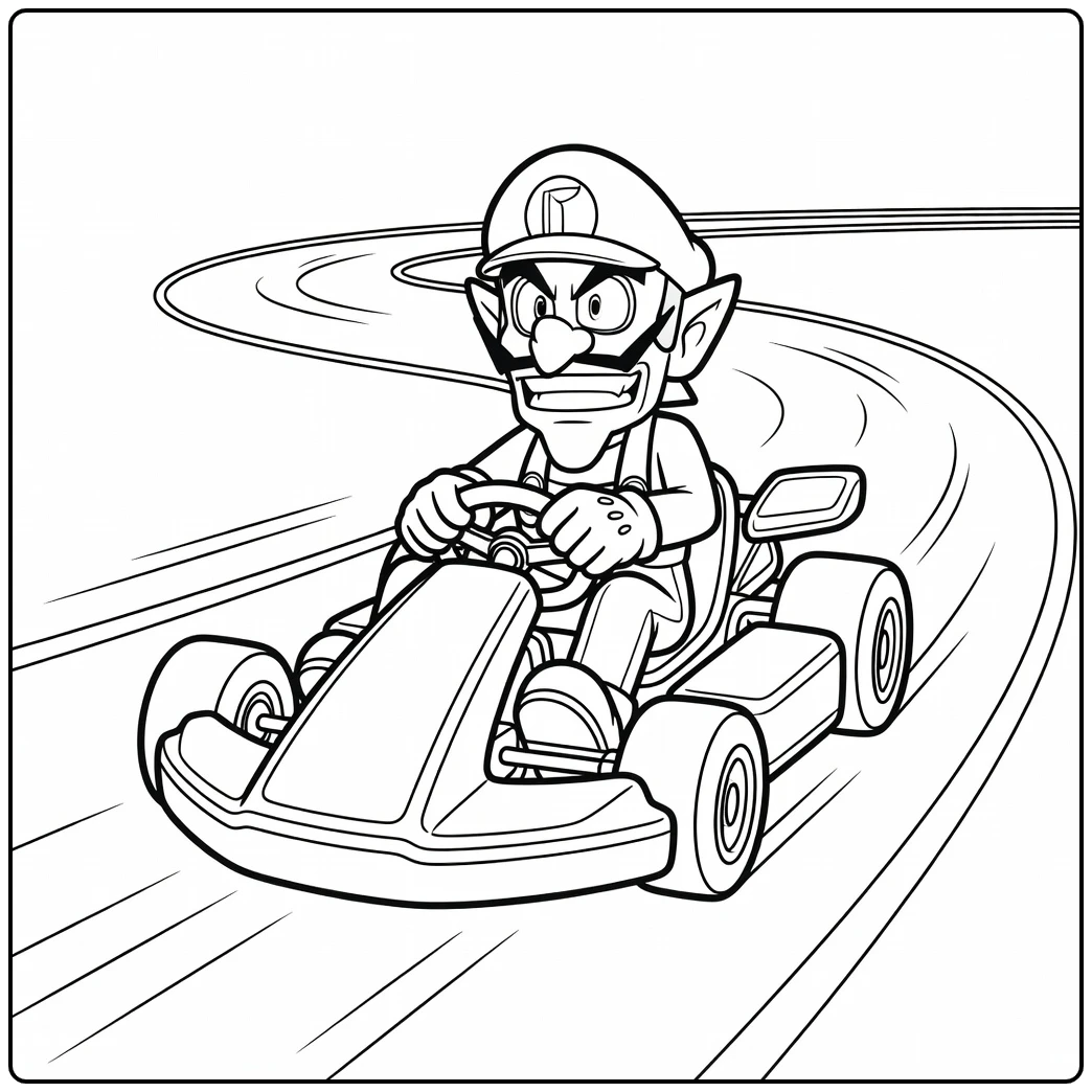 Race with This Waluigi on a Fast Kart coloring page