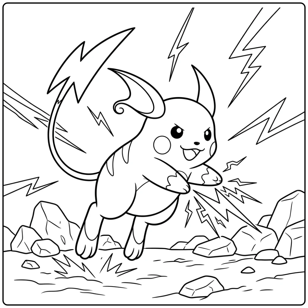 Raichu Energetic Jump with Small Lightning Attack coloring page