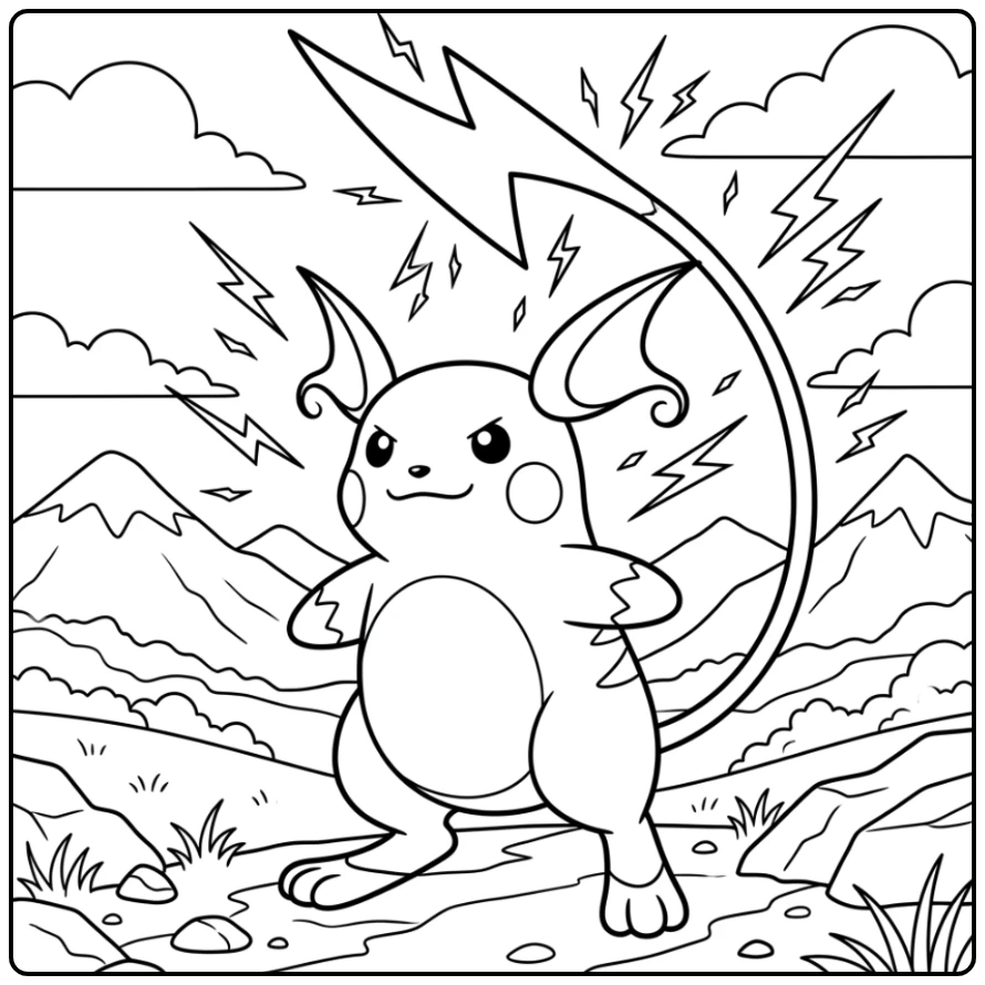 Confident Raichu with Powerful Tail coloring page